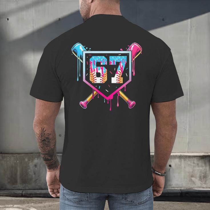 Baseball Ice Cream Drip Number 67 Player 67th Birthday Men's Back Print T-Shirt