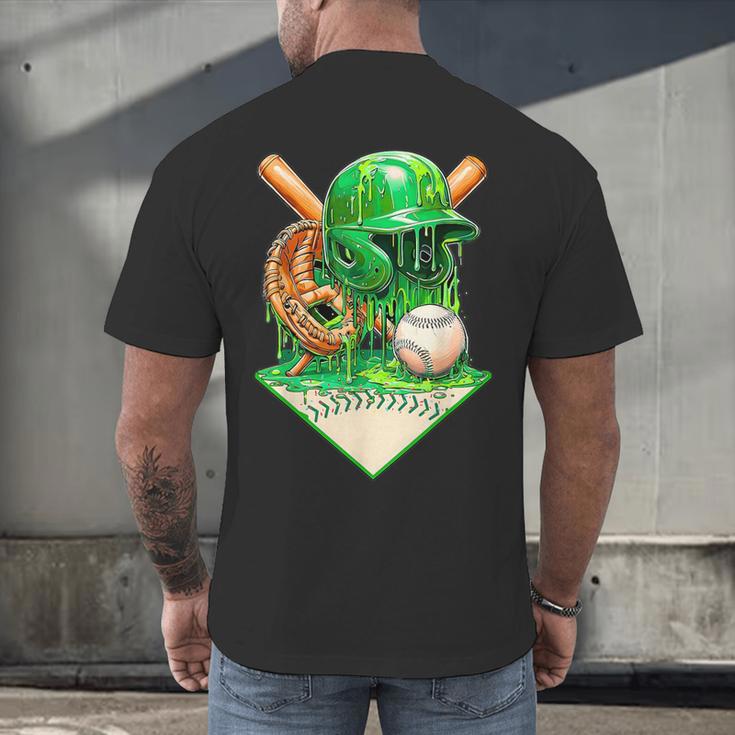 Baseball Life Style Ice Cream Drip Green Men's Back Print T-Shirt