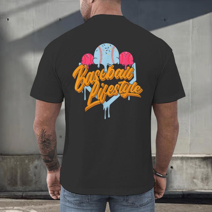 Baseball Lifestyle Home Plate Ice Cream Drip Men Boys Kids Men's Back Print T-Shirt