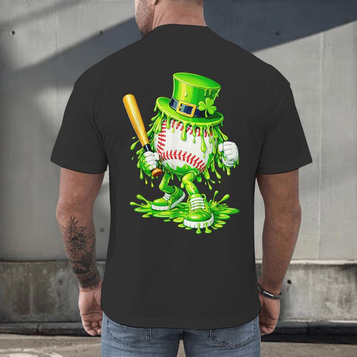Baseball Player Ice Cream Drip Shamrocks St Patrick's Day Men's Back Print T-Shirt Baseball Player Ice Cream Drip Shamrocks St Patrick's Day Men's Back Print T-Shirt
