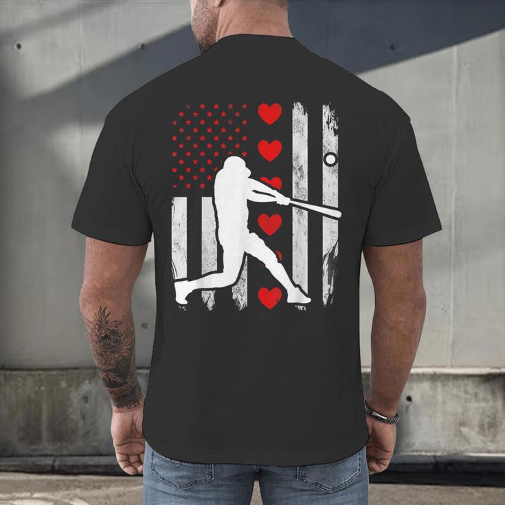 Baseball Silhouette Heart USA Flag Hearts American Boys Kids Men's Back Print T-Shirt Baseball Silhouette Heart USA Flag Hearts American Boys Kids Men's Back Print T-Shirt