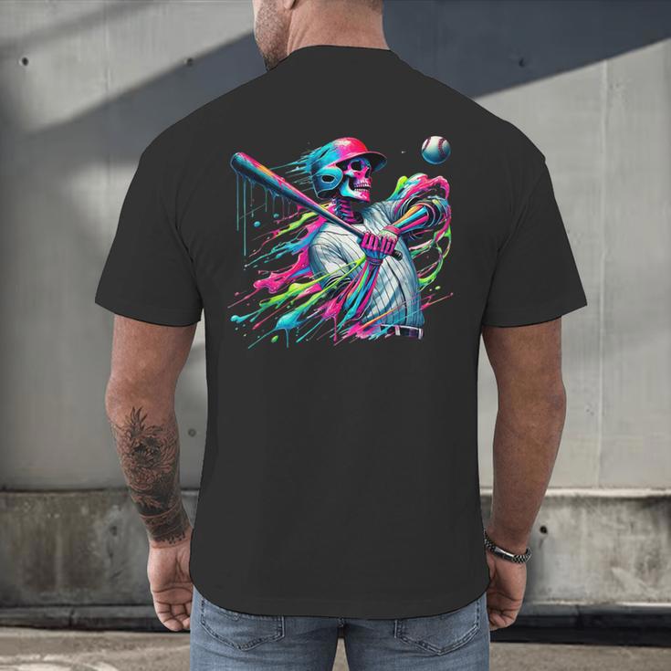 Baseball Skeleton Ice Cream Drip Baseball Boys Youth Men's Back Print T-Shirt