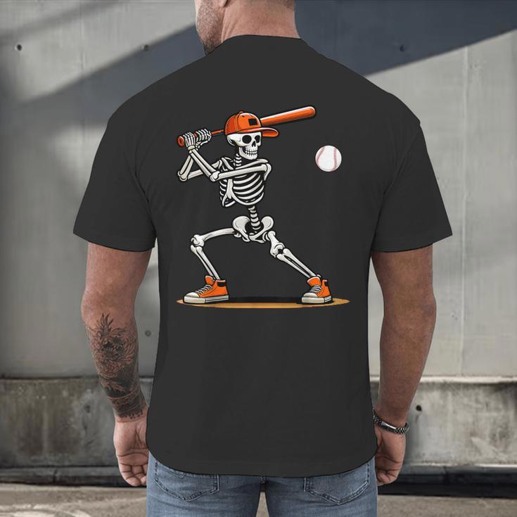 Baseball Skeleton Spooky Boys Halloween Baseball Player Men's Back Print T-Shirt Baseball Skeleton Spooky Boys Halloween Baseball Player Men's Back Print T-Shirt