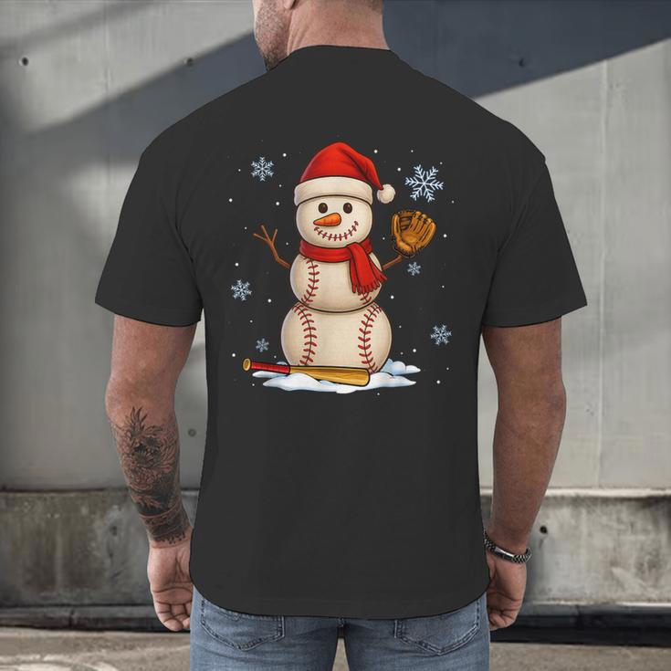 Baseball Snowman Merry Christmas Holiday Sports Xmas Pajamas Men's Back Print T-Shirt