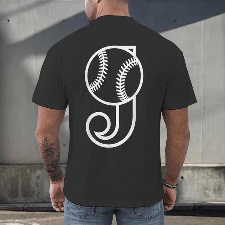 Baseball Sport Player Monogram Cool Initial Letter J Men's Back Print T-Shirt Baseball Sport Player Monogram Cool Initial Letter J Men's Back Print T-Shirt