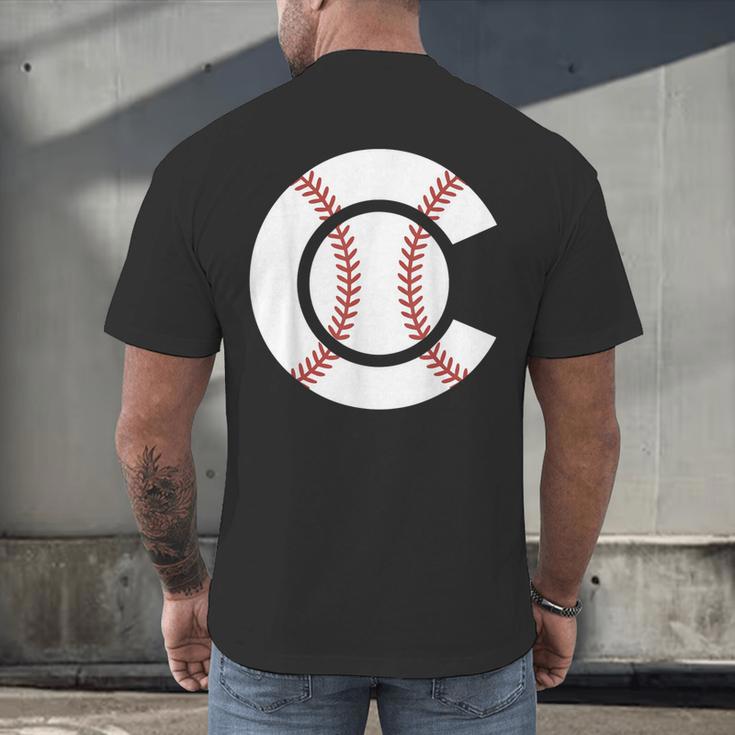 Baseball Sport Player Graphic Monogram Initial Letter C Men's Back Print T-Shirt Baseball Sport Player Graphic Monogram Initial Letter C Men's Back Print T-Shirt