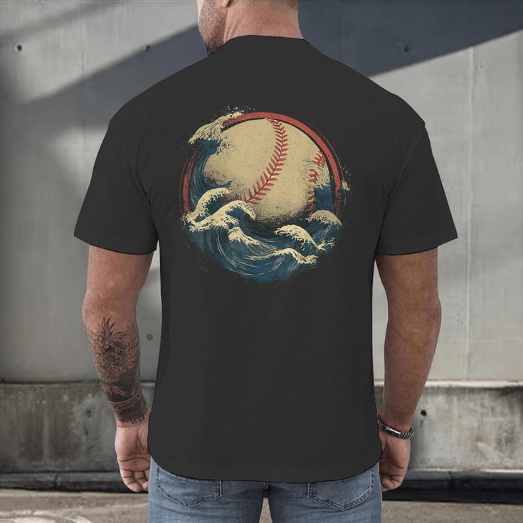 Baseball Waves Ocean Sports Baseball Fans Men's Back Print T-Shirt