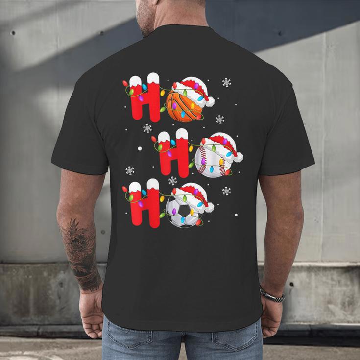 Basketball Baseball Soccer Christmas Ho Ho Ho Santa Xmas Men's Back Print T-Shirt Basketball Baseball Soccer Christmas Ho Ho Ho Santa Xmas Men's Back Print T-Shirt