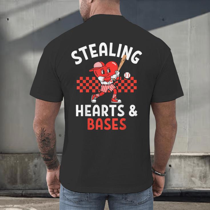 Boys Baseball Valentines Day Stealing Hearts Valentine Kids Men's Back Print T-Shirt