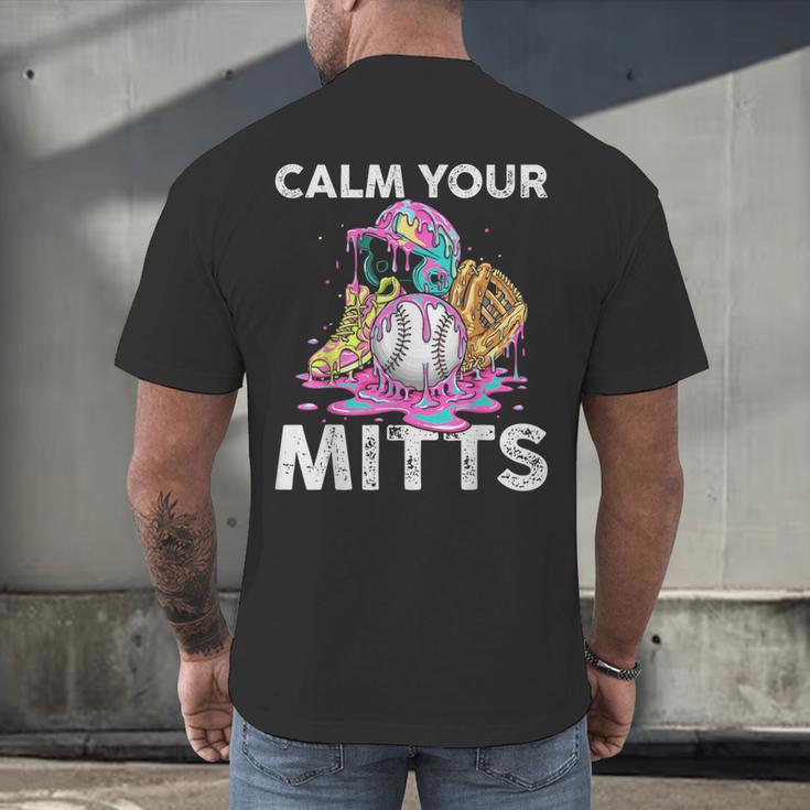 Calm Your Mitts Baseball Ice Cream Drip Crossed Bats Sport Men's Back Print T-Shirt