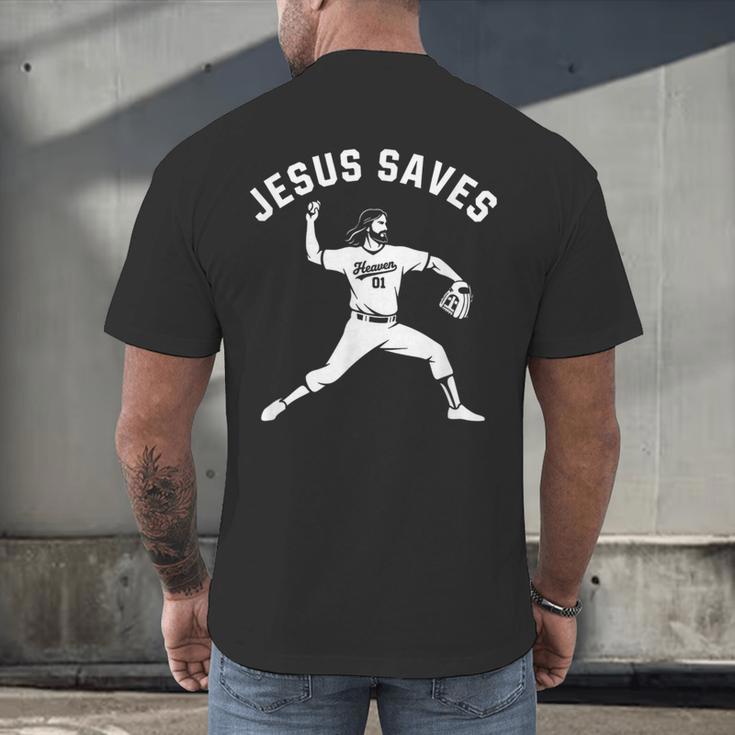 Christian Jesus Saves Baseball Pitcher Heaven 01 Sports Men's Back Print T-Shirt Christian Jesus Saves Baseball Pitcher Heaven 01 Sports Men's Back Print T-Shirt