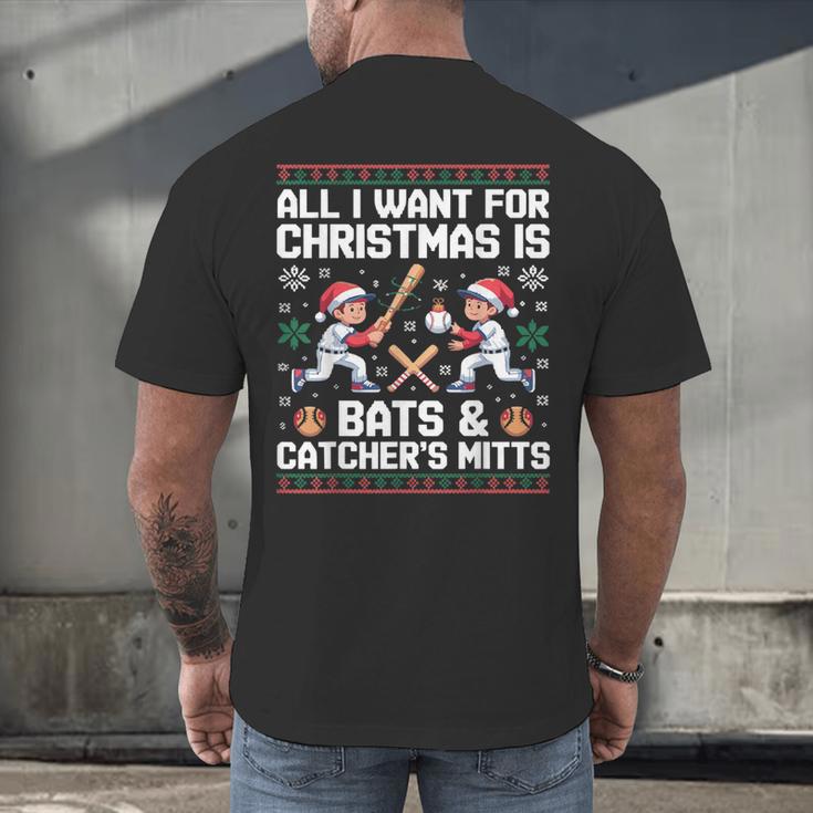 Christmas Baseball Bats Catcher Mitts Holiday Tee Men's Back Print T-Shirt