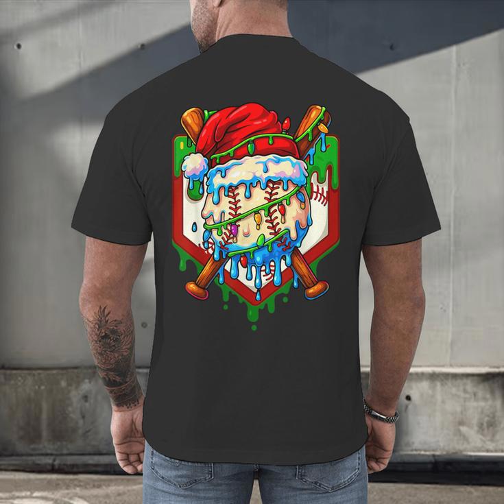 Christmas Baseball Ice Cream Drip Santa Baseball Player Kids Men's Back Print T-Shirt