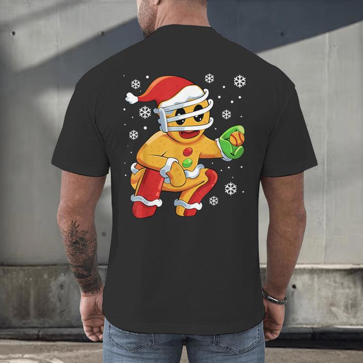 Christmas Gingerbread Man Baseball Player Catcher Men's Back Print T-Shirt Christmas Gingerbread Man Baseball Player Catcher Men's Back Print T-Shirt