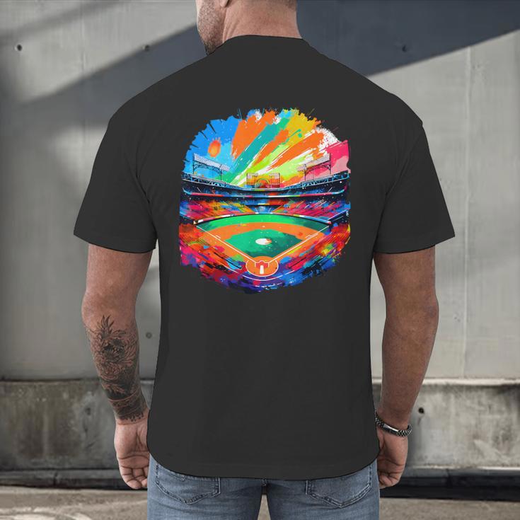 Colorful Baseball Field Home Run Baseball Player Fans Men's Back Print T-Shirt