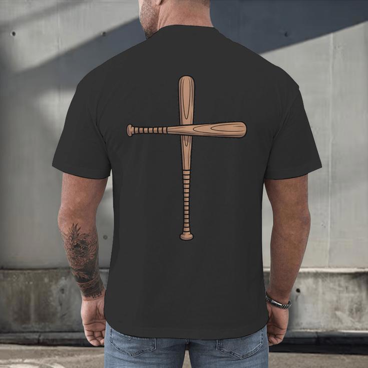 Cross Baseball Bats Christian Faith Sports Coach Pitcher Men's Back Print T-Shirt Cross Baseball Bats Christian Faith Sports Coach Pitcher Men's Back Print T-Shirt