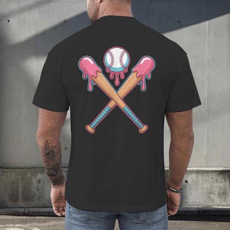 Dripping Pink Baseball Crossed Bats Summer Men's Back Print T-Shirt Dripping Pink Baseball Crossed Bats Summer Men's Back Print T-Shirt