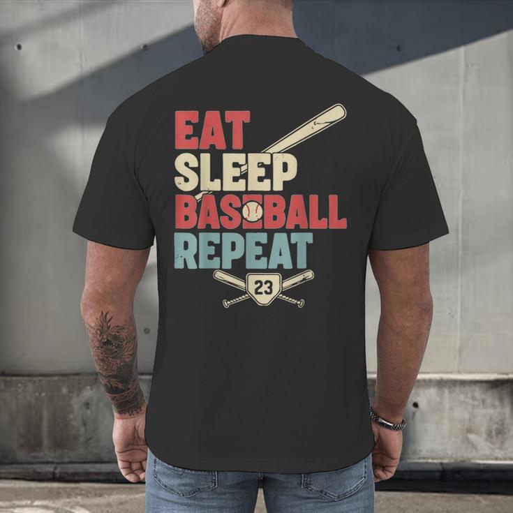 Eat Sleep Baseball Repeat Bat Ball Player Fan Men's Back Print T-Shirt Eat Sleep Baseball Repeat Bat Ball Player Fan Men's Back Print T-Shirt