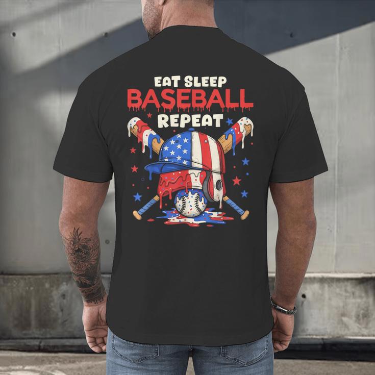 Eat Sleep Baseball Repeat Ice Cream Drip Crossed Bats Men's Back Print T-Shirt Eat Sleep Baseball Repeat Ice Cream Drip Crossed Bats Men's Back Print T-Shirt