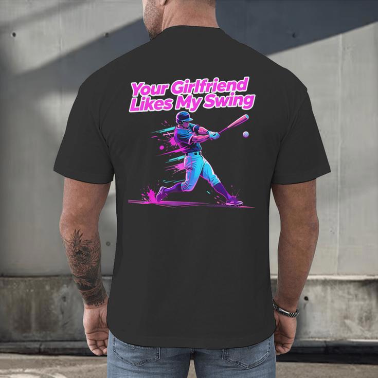 Your Girlfriend Likes My Swing Baseball Quote Boys Men Men's Back Print T-Shirt