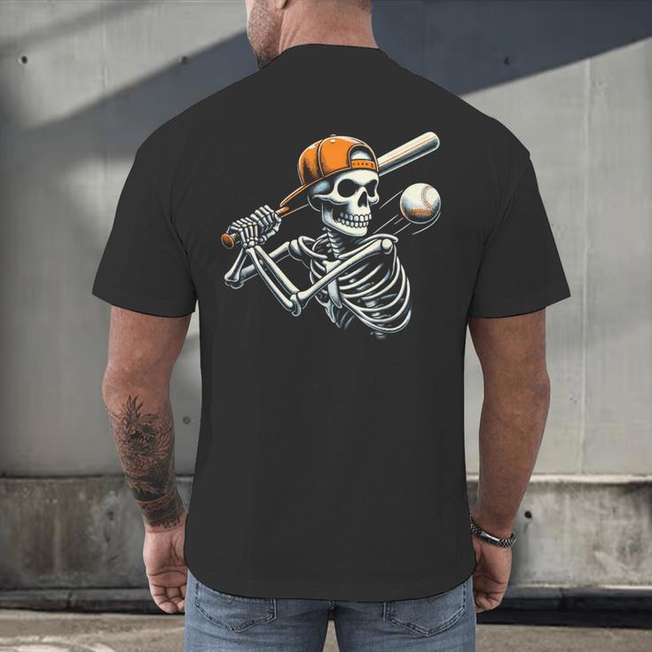 Halloween Boys Batting Skeleton Baseball Men's Back Print T-Shirt Halloween Boys Batting Skeleton Baseball Men's Back Print T-Shirt