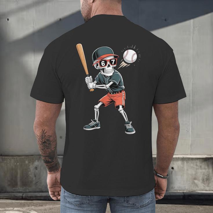 Halloween Skeleton Playing Baseball 67 Six Seven Meme Men's Back Print T-Shirt