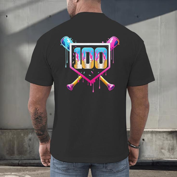Happy 100 Days Of School Baseball Drip 100th Day Of School Men's Back Print T-Shirt Happy 100 Days Of School Baseball Drip 100th Day Of School Men's Back Print T-Shirt