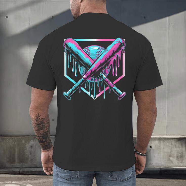 Ice Cream Baseball Drip Home Plate Bats Cool For Boys Youth Men's Back Print T-Shirt