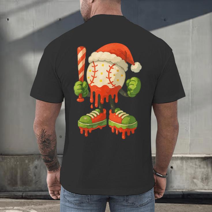 Ice Cream Drip Baseball Christmas Baseball Drip Candy Cane Men's Back Print T-Shirt Ice Cream Drip Baseball Christmas Baseball Drip Candy Cane Men's Back Print T-Shirt