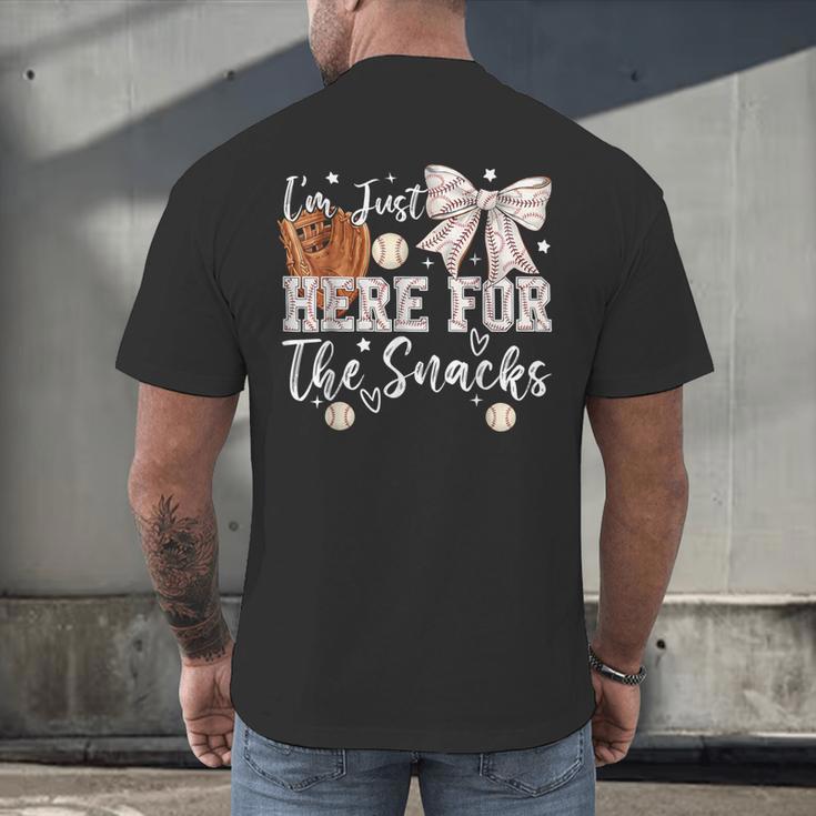 I'm Just Here For The Snacks Baseball Coquette Game Day Girl Men's Back Print T-Shirt I'm Just Here For The Snacks Baseball Coquette Game Day Girl Men's Back Print T-Shirt