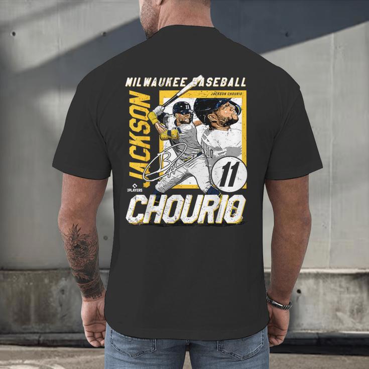 Jackson Chourio Milwaukee MLB Baseball Player MLBJCH203M Men's Back Print T-Shirt Jackson Chourio Milwaukee MLB Baseball Player MLBJCH203M Men's Back Print T-Shirt