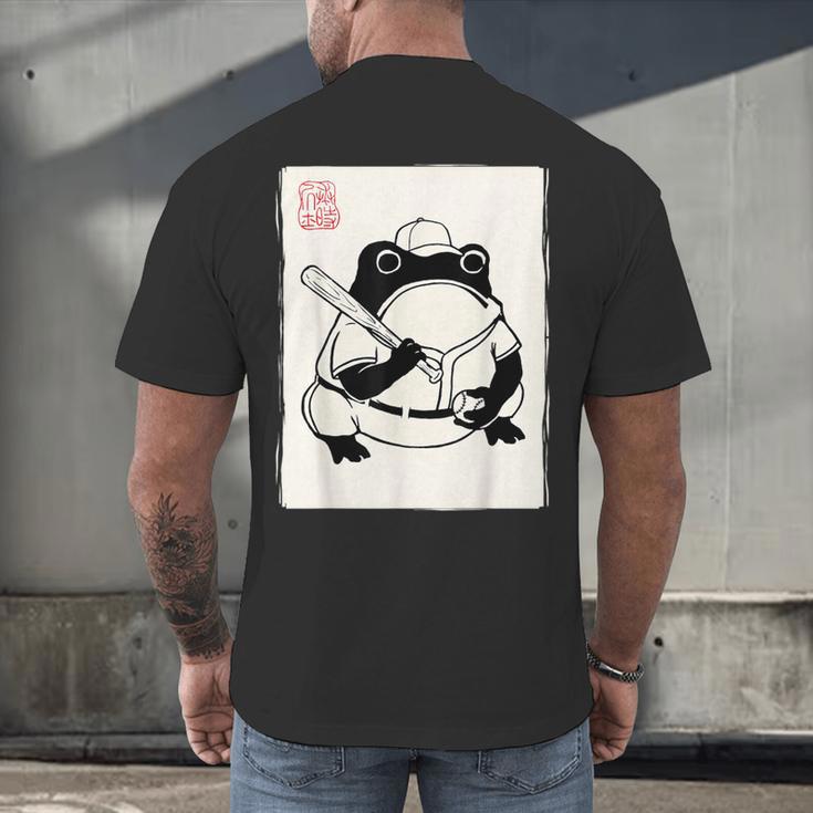 Japanese Grumpy Frog Baseball Player Baseball Men's Back Print T-Shirt Japanese Grumpy Frog Baseball Player Baseball Men's Back Print T-Shirt