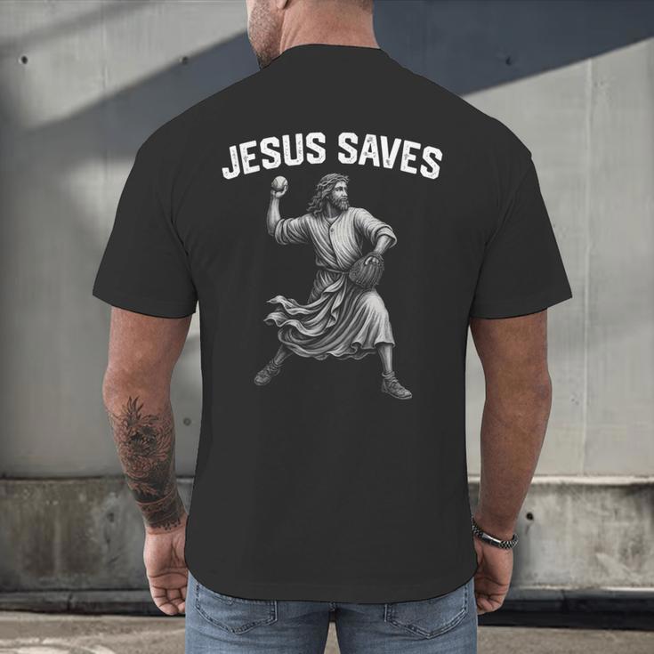 Jesus Saves Shirt Religious Christian Faith Baseball Men's Back Print T-Shirt