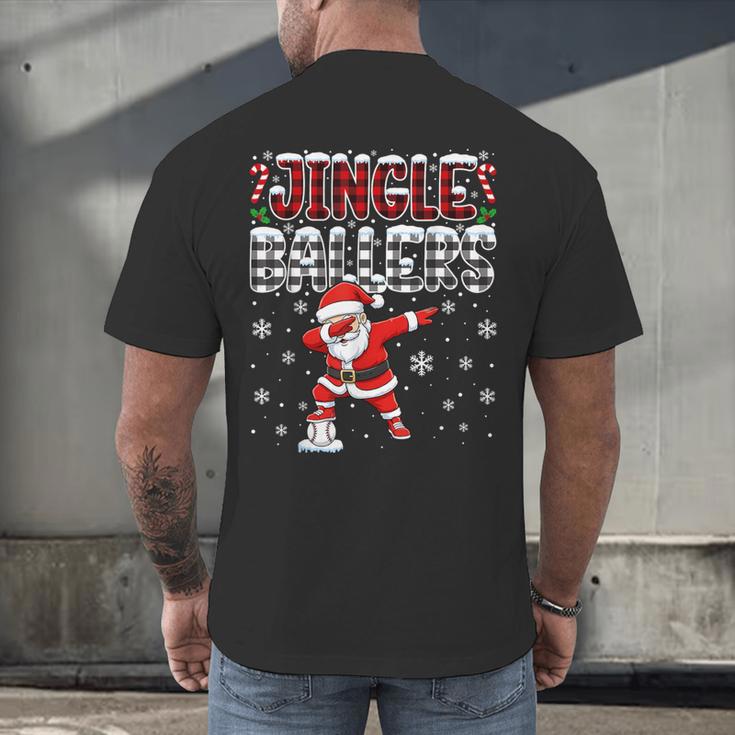 Jingle Ballers Plaid Santa Dabbing Baseball Christmas Men's Back Print T-Shirt Jingle Ballers Plaid Santa Dabbing Baseball Christmas Men's Back Print T-Shirt