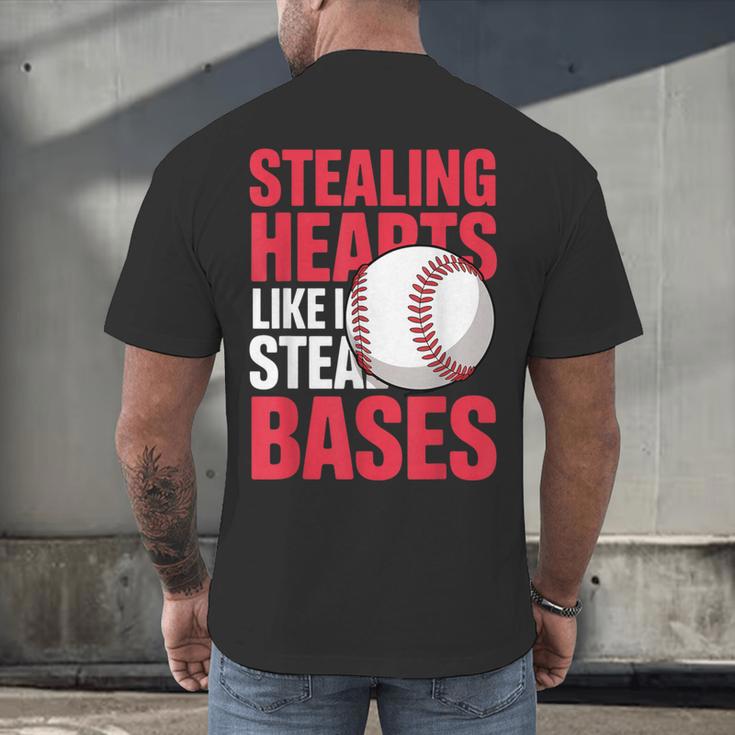 Kids Stealing Hearts Like I Steal Bases Cute Baseball Boys Men's Back Print T-Shirt
