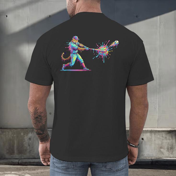 Leopard Baseball Player Ice Cream Drip For Boys Kids Men's Back Print T-Shirt
