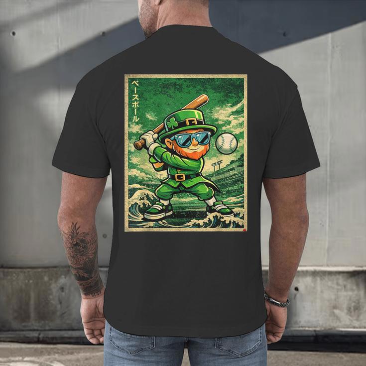 Leprechaun Playing Baseball Japanese Art St Patricks Day Men's Back Print T-Shirt Leprechaun Playing Baseball Japanese Art St Patricks Day Men's Back Print T-Shirt