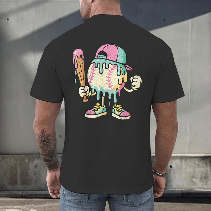 Melted Ice-Cream Baseball Mascot Pastel Pop Men's Back Print T-Shirt