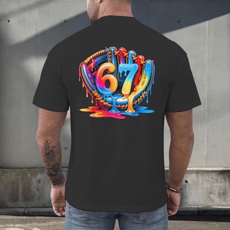 Number 67 Baseball Glove Ice Cream Drip Six Seven Meme Men's Back Print T-Shirt