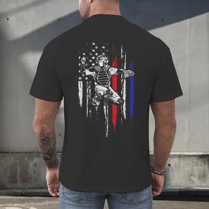 Patriotic Baseball Catcher American Flag Sports Tee Men's Back Print T-Shirt Patriotic Baseball Catcher American Flag Sports Tee Men's Back Print T-Shirt