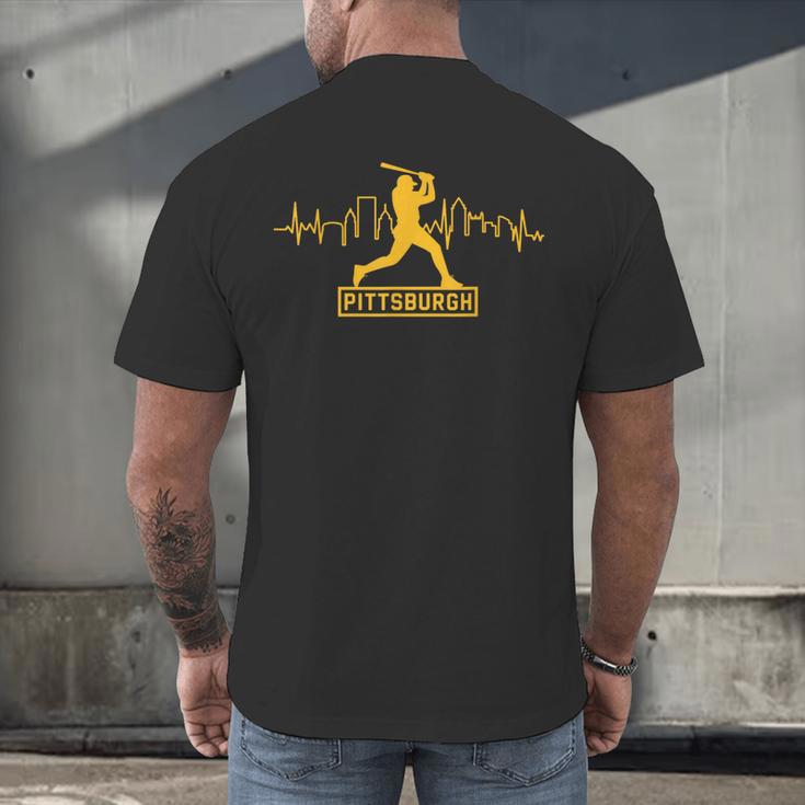 Pittsburgh Lovers Skyline Retro Baseball Heartbeat Men Women Men's Back Print T-Shirt