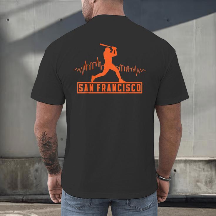 San Francisco Lovers Skyline Retro Baseball Heartbeat Men Men's Back Print T-Shirt