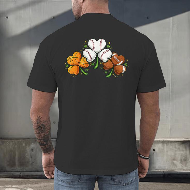 Shamrock Baseball Basketball Football St Patricks Day Men's Back Print T-Shirt