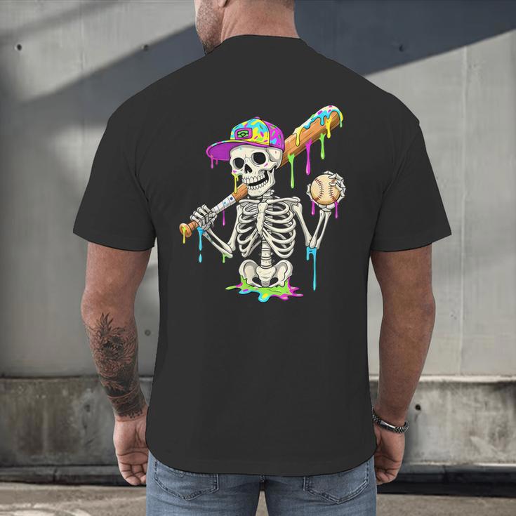Skeleton Baseball Drip Boys Ice Cream Drip Youth Baseball Men's Back Print T-Shirt