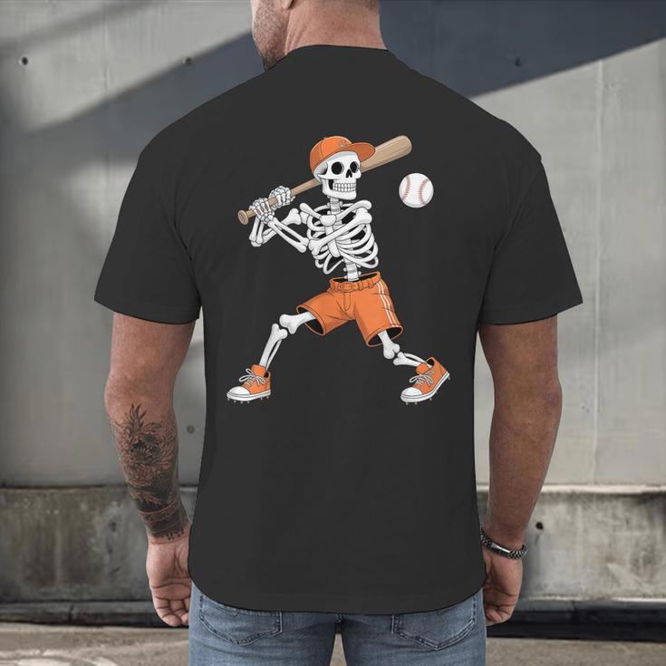Skeleton Batting Baseball Halloween Men's Back Print T-Shirt