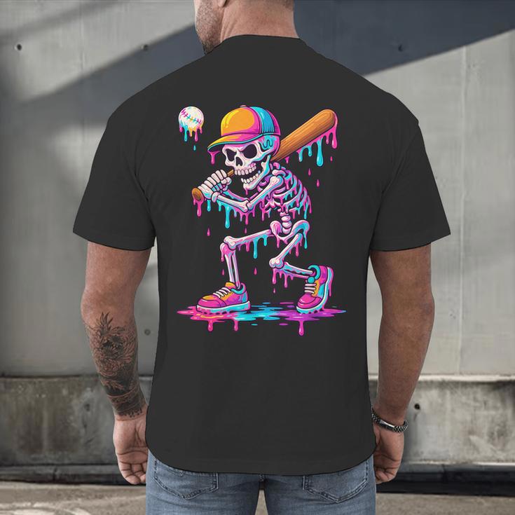 Skelton Playing Baseball Halloween Baseball Drip Boys Kids Men's Back Print T-Shirt
