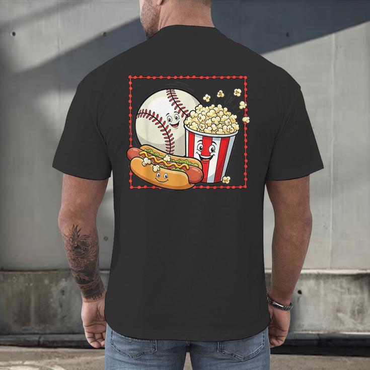 Smiling Baseball Popcorn And Hot-Dog Cartoon Apparel Men's Back Print T-Shirt Smiling Baseball Popcorn And Hot-Dog Cartoon Apparel Men's Back Print T-Shirt