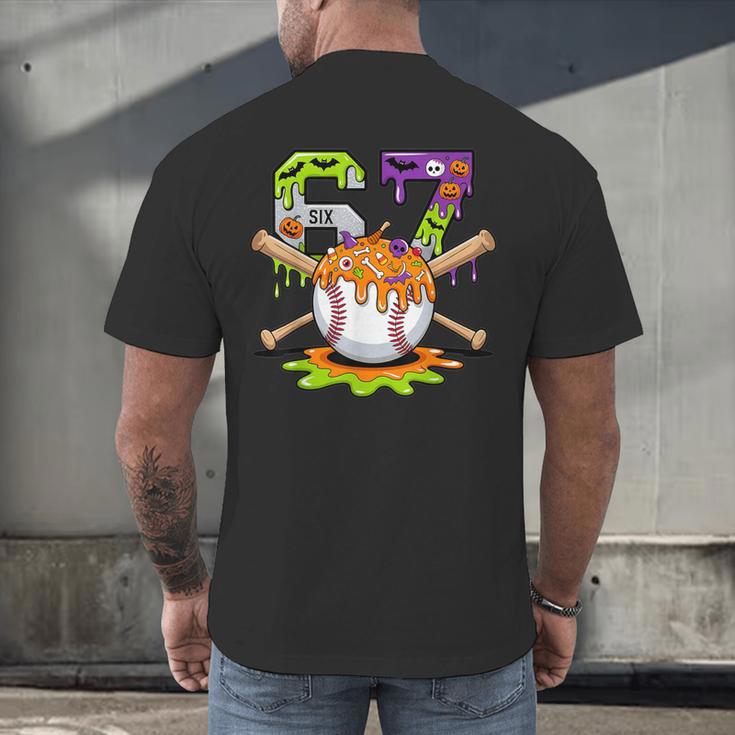 Spooky Halloween Baseball Ice Cream Dripping Six Seven 6 7 Men's Back Print T-Shirt Spooky Halloween Baseball Ice Cream Dripping Six Seven 6 7 Men's Back Print T-Shirt