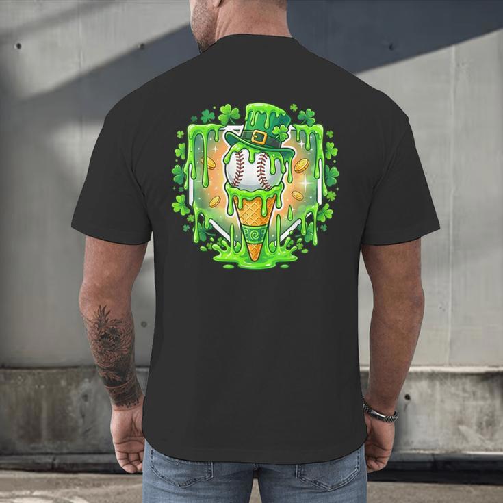 St Patrick Day Baseball Drip Ice Cream Baseball Home Plate Men's Back Print T-Shirt St Patrick Day Baseball Drip Ice Cream Baseball Home Plate Men's Back Print T-Shirt