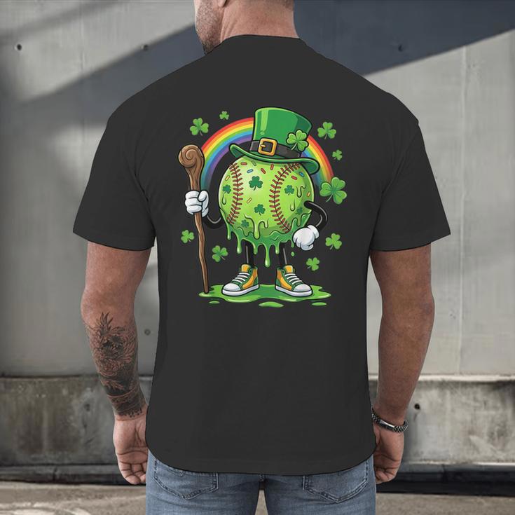 St Patricks Day Baseball Leprechaun Rainbow Green Baseball Men's Back Print T-Shirt
